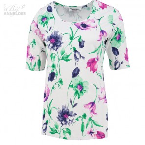 T-shirt KM bloemprint - Wit groen roze paars